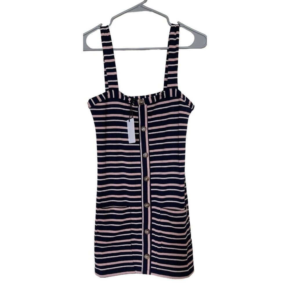 Olivaceous‎ Tank Dress With Pockets Size Medium M Pink Blue Stripe 90’s Y2K Vibe
